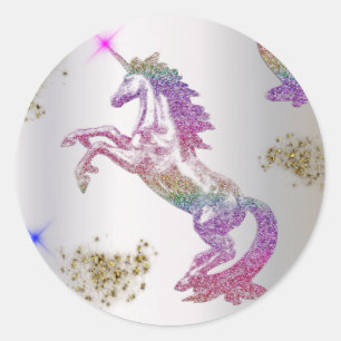 Sticker Rond Unicornes arc-en-ciel cristal