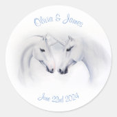 Sticker Rond Unicornes blanches Aimer Couple (Devant)