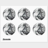 Sticker Rond Unicornes noir licorne noir et blanc dessin (Feuille)