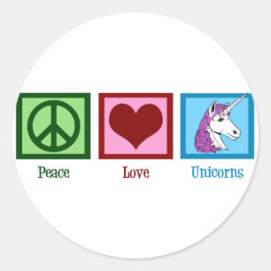 Sticker Rond Unicornes Peace Love