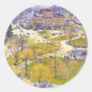 Sticker Rond Union Square au printemps par Frederick Childe Has