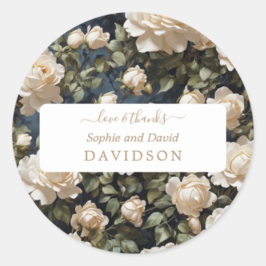 Sticker Rond Unique aquarelle blanc Roses Mariage (Devant)