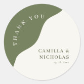 Sticker Rond Unique Chic Wavy Olive Green Curve Mariage (Devant)