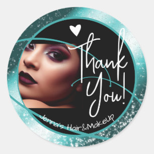 Sticker Rond Unique Modèle photo élégant Turquoise Frame Heart