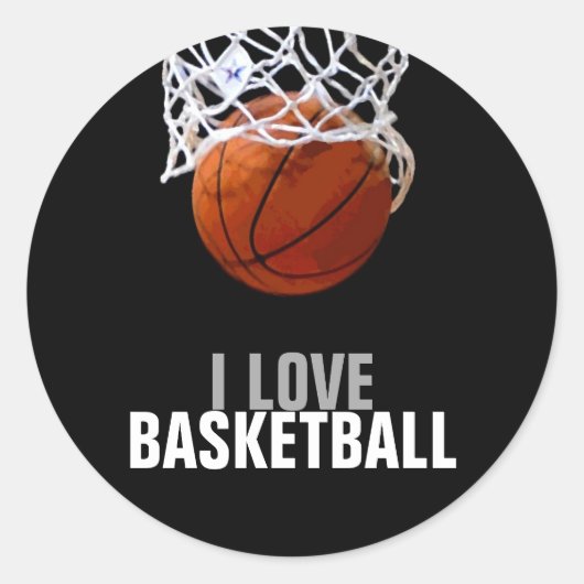 Sticker Rond Unique Moderne I Love Basketball (Devant)