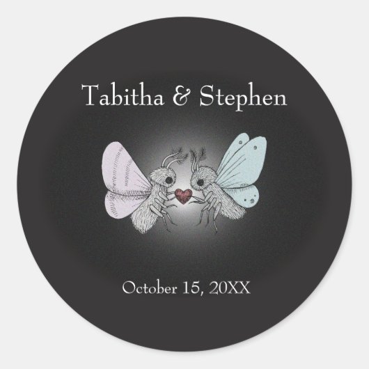 Sticker Rond Unique Moth Gothique Horreur Amour Mariage Faveur  (Devant)