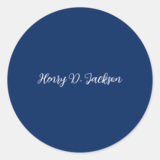 Sticker Rond Unique Navy Blue Classical Handwriting Plain (Devant)