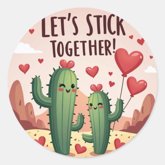 Sticker Rond Unissons-nous : Cactus de Saint Valentin (Devant)