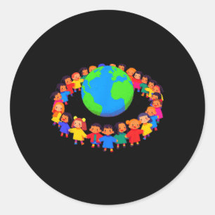 Sticker Rond Unité Autour Du Monde - Les Enfants Tenant Les Mai