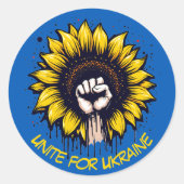 Sticker Rond Unite for Ukraine Sunflower & Fist (Devant)