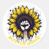 Sticker Rond Unite for Ukraine Sunflower & Fist (Devant)