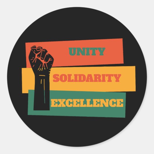 Sticker Rond Unité, Solidarité, Excellence Mois de l'histoire d (Devant)