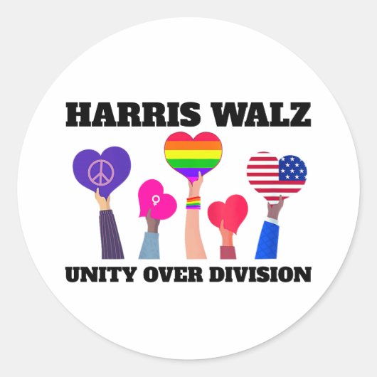 Sticker Rond Unité sur la division Kamala Harris Tim Walz (Devant)