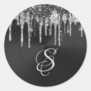Sticker Rond Unités de Parties scintillant noire en argent ten