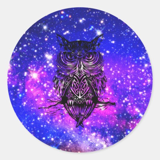 Sticker Rond Univers de chouette celtique (Devant)