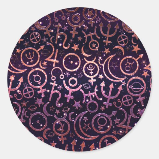 Sticker Rond Univers spatial planétaire scintillant violet (Devant)
