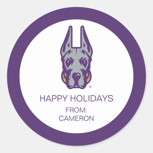 Sticker Rond Université d'Albany Chef de la mascotte Great Dane (Devant)