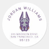 Sticker Rond Université d'Albany Chef de la mascotte Great Dane (Devant)