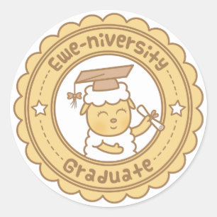 Sticker Rond Université de brebis mignonne diplômée humour pun