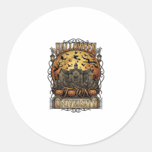 Sticker Rond Université de la ville d'Halloween Manoir hanté C