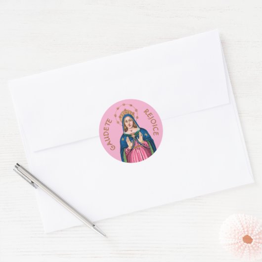 Sticker Rond Upper Torso of the BVM on Pink Gaudete Advent (Enveloppe)