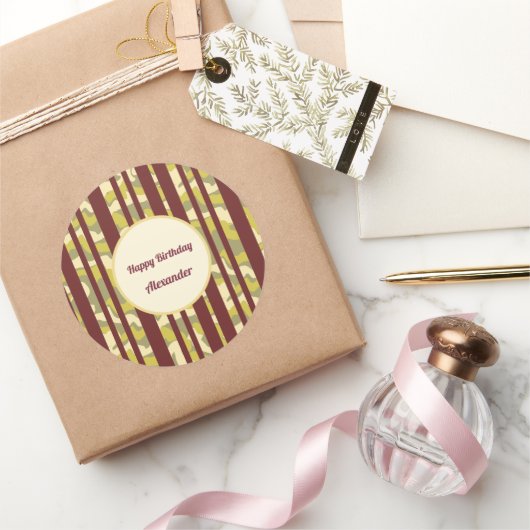 Sticker Rond Urban Camo Stripe Pattern Happy Birthday (Cadeaux)