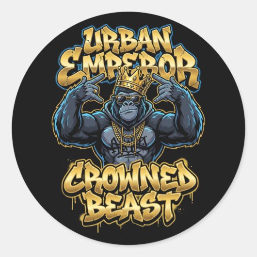 Sticker Rond Urban Graffiti Gorilla Crowned Beast Wall Art (Devant)