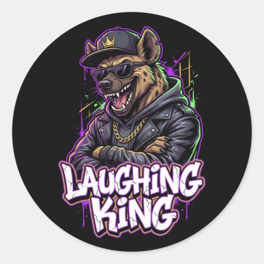 Sticker Rond Urban Graffiti Hyena Laughing King Wall Art (Devant)