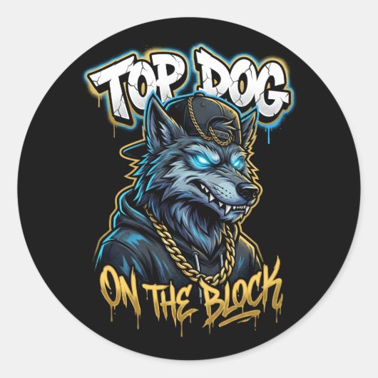 Sticker Rond Urban Style Graffiti Wolf Top Dog Street Art  (Devant)