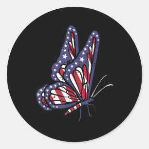 Sticker Rond Us American Flag Butfly Memorial Day 4 juillet O