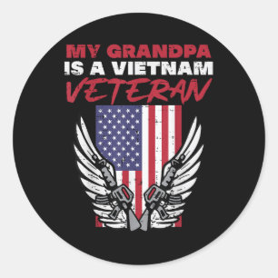 Sticker Rond Us Drapeau Mon grand-père Vietnam Vétérinaire Jour
