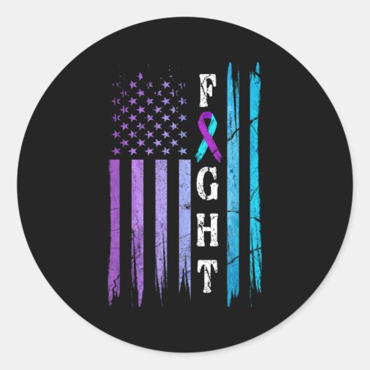 Sticker Rond Us Flag Suicide Prevention Awareness Fight Wear Pu (Devant)