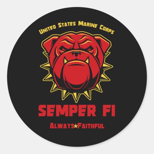 Sticker Rond US Marines Bulldog Mascot Semper Fi (Devant)