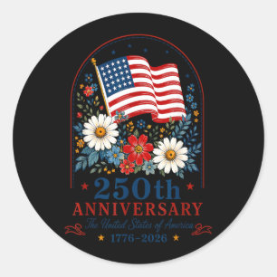 Sticker Rond Usa 250e Anniversaire Floral Drapeau Américain 4 J