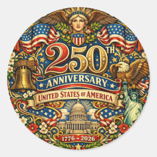 Sticker Rond USA 250e anniversaire Rétro Art nouveau vintage