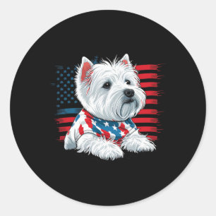 Sticker Rond Usa 4 juillet West White Terrier American Westie