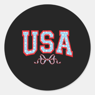 Sticker Rond Usa American Girl Patriotic Juillet 4 Femmes Garço