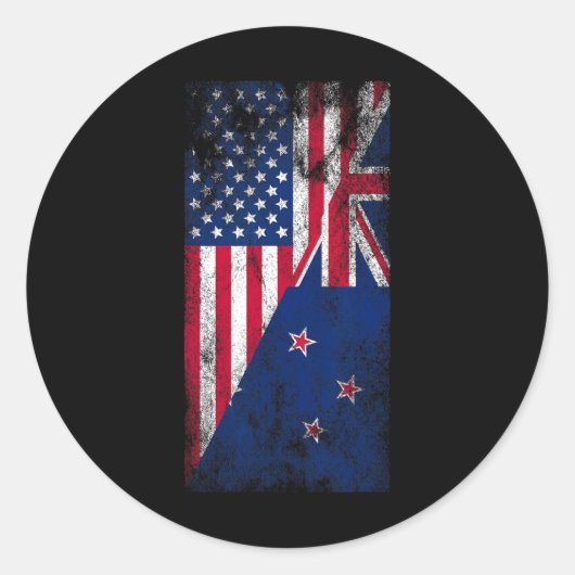Sticker Rond Usa & New Zealand Flags - Us Of America Kiwi, (Devant)