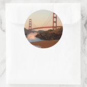 Sticker Rond USA, Californie. Vue Golden Gate Bridge (Sac)