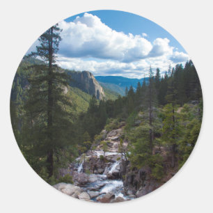 Sticker Rond USA, Californie. Yosemite Valley Vista