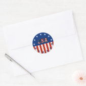 Sticker Rond USA - Drapeau américain et étoiles en cercle (Enveloppe)