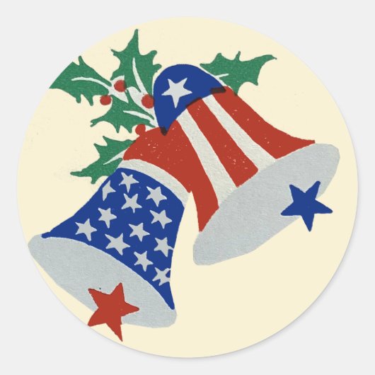 Sticker Rond USA Drapeau American Patriotic Christmas Bells Art (Devant)