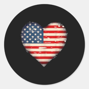 Sticker Rond Usa Drapeau Coeur American Patriotic Memorial Day