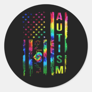 Sticker Rond USA Drapeau Sensibilisation sur l'autisme Enseigna