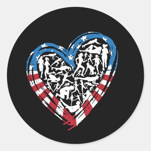 Sticker Rond USA Flag American Runner - Runt Heart (Devant)