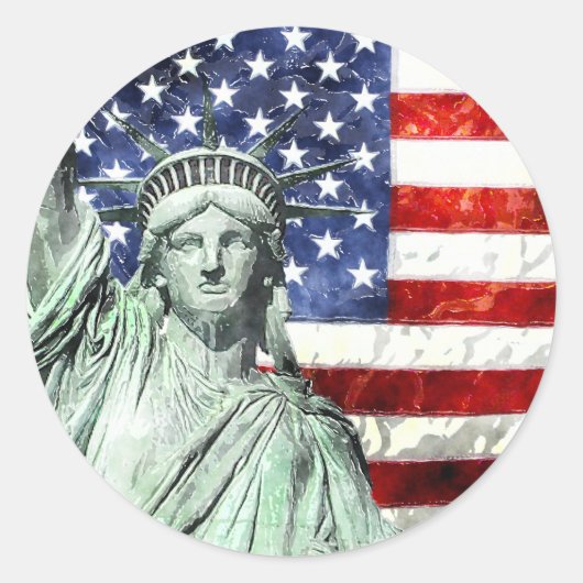 STICKER ROND USA FLAG & LIBERTY (Devant)