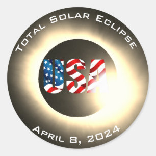 Sticker Rond USA FLAG Total éclipse solaire 8 avril 2024