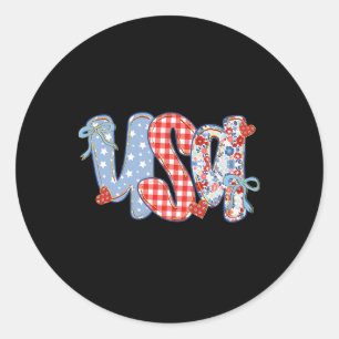 Sticker Rond Usa Flower Coquette Arc Américain Patriotique Heur