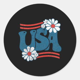 Sticker Rond Usa Flower Patriotique 4 juillet Super Américain F