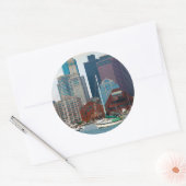 Sticker Rond USA, Massachusetts. Skyline Waterfront de Boston (Enveloppe)